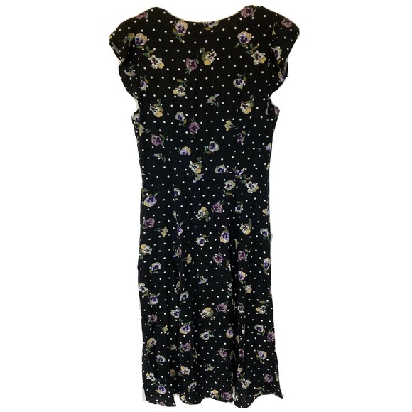 Forever 21 Contemporary Dress Sz M V Neck Black Polka Dots Floral Button Front - Picture 5 of 7